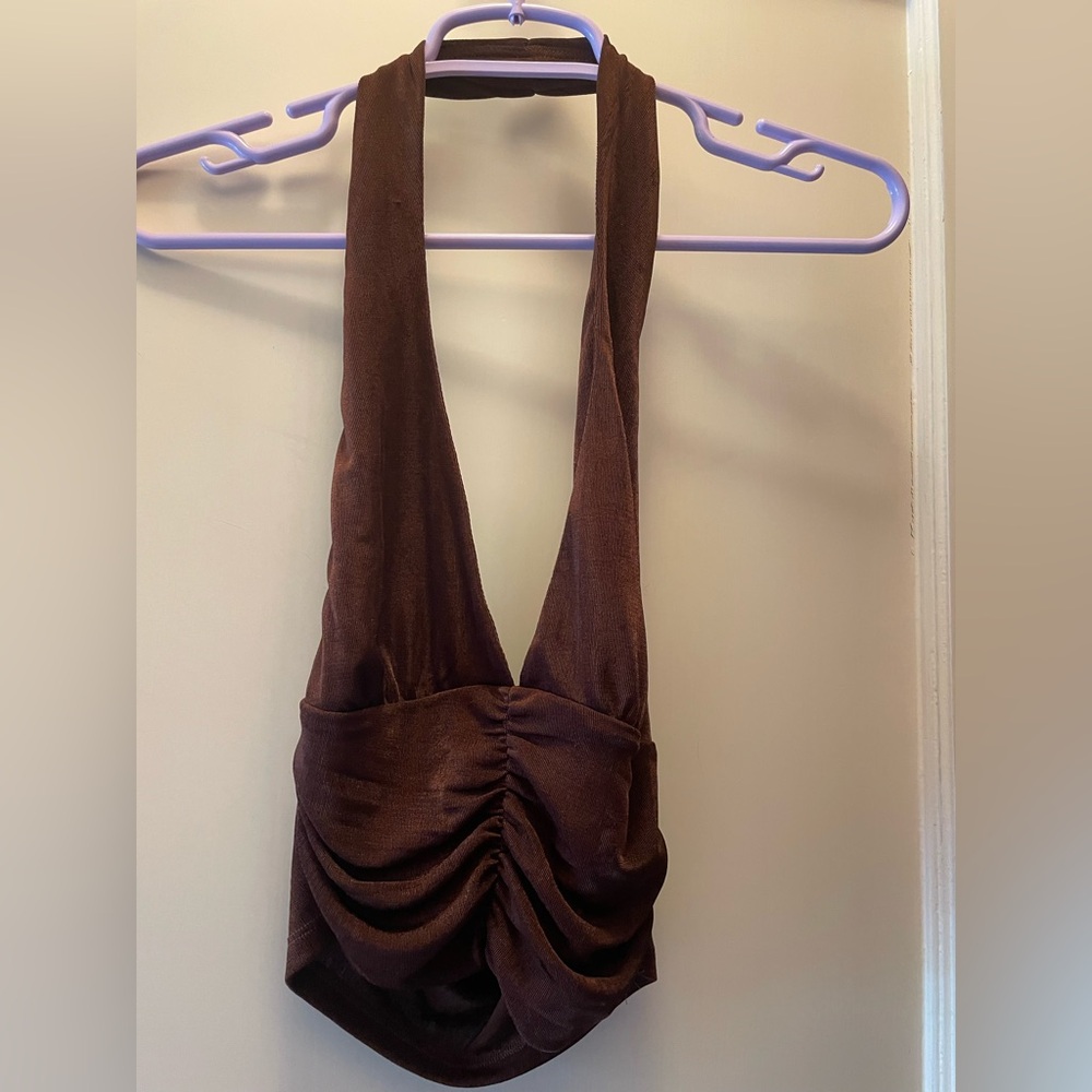 Elegant Brown Halter Tank Top